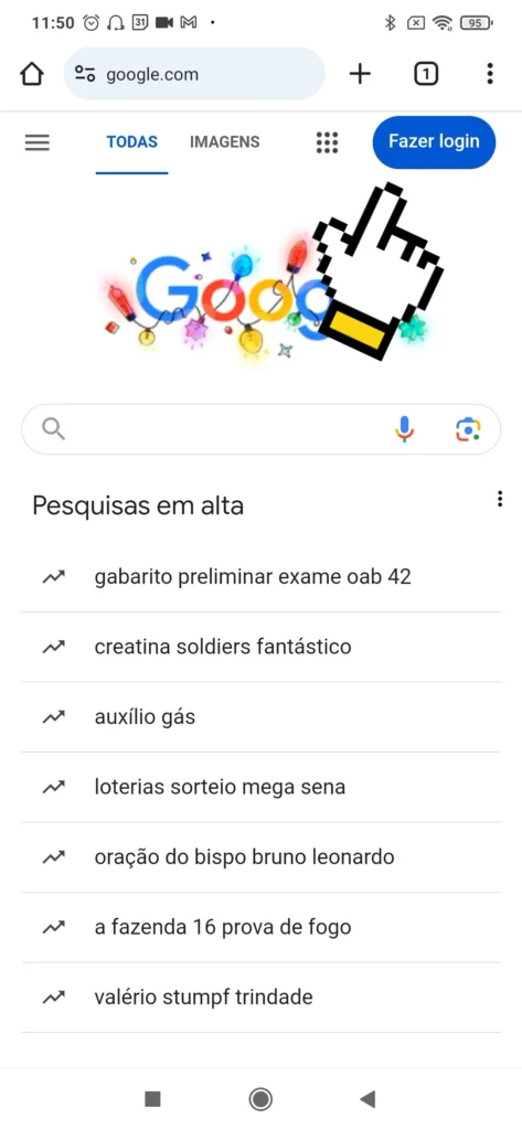 Página inicial do Google com o botão "Fazer login" destacado.